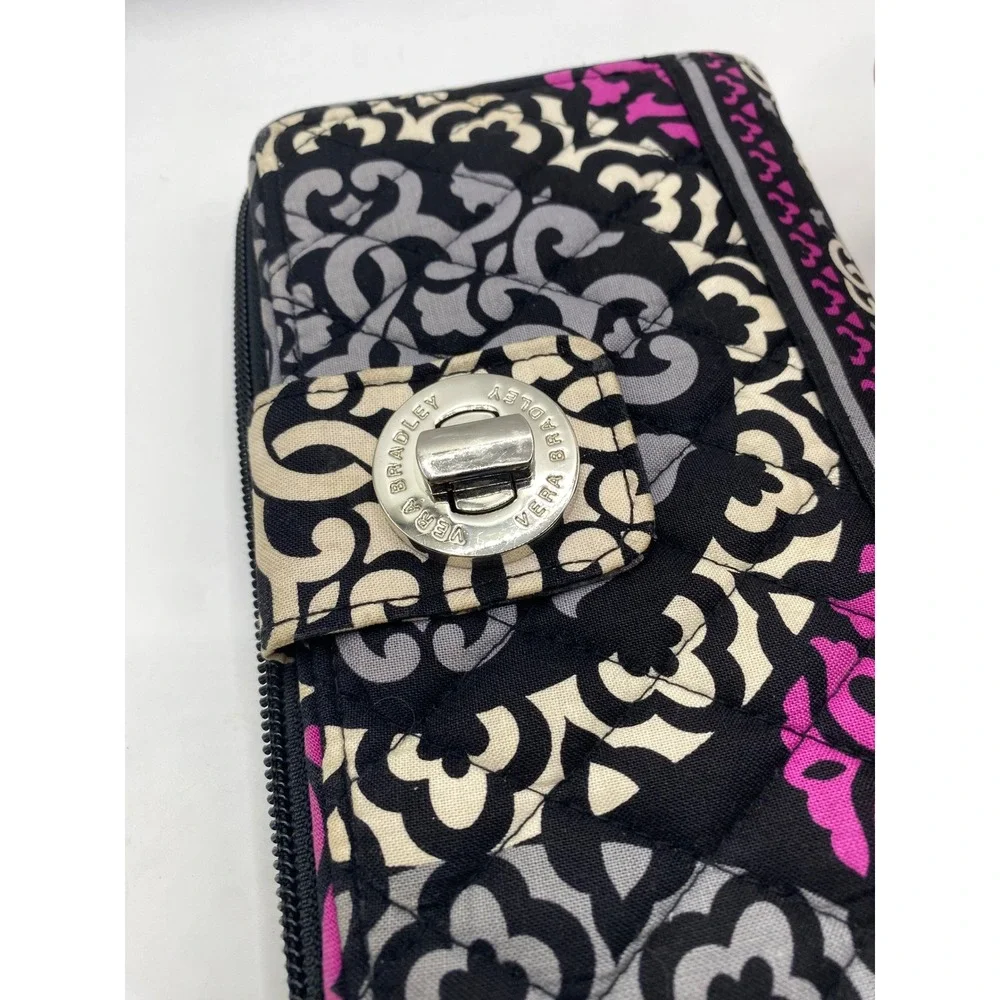 Vera Bradley Wallet Black Pink Grey Floral Zip Around Clutch‎ Purse - Picture 8 of 13
